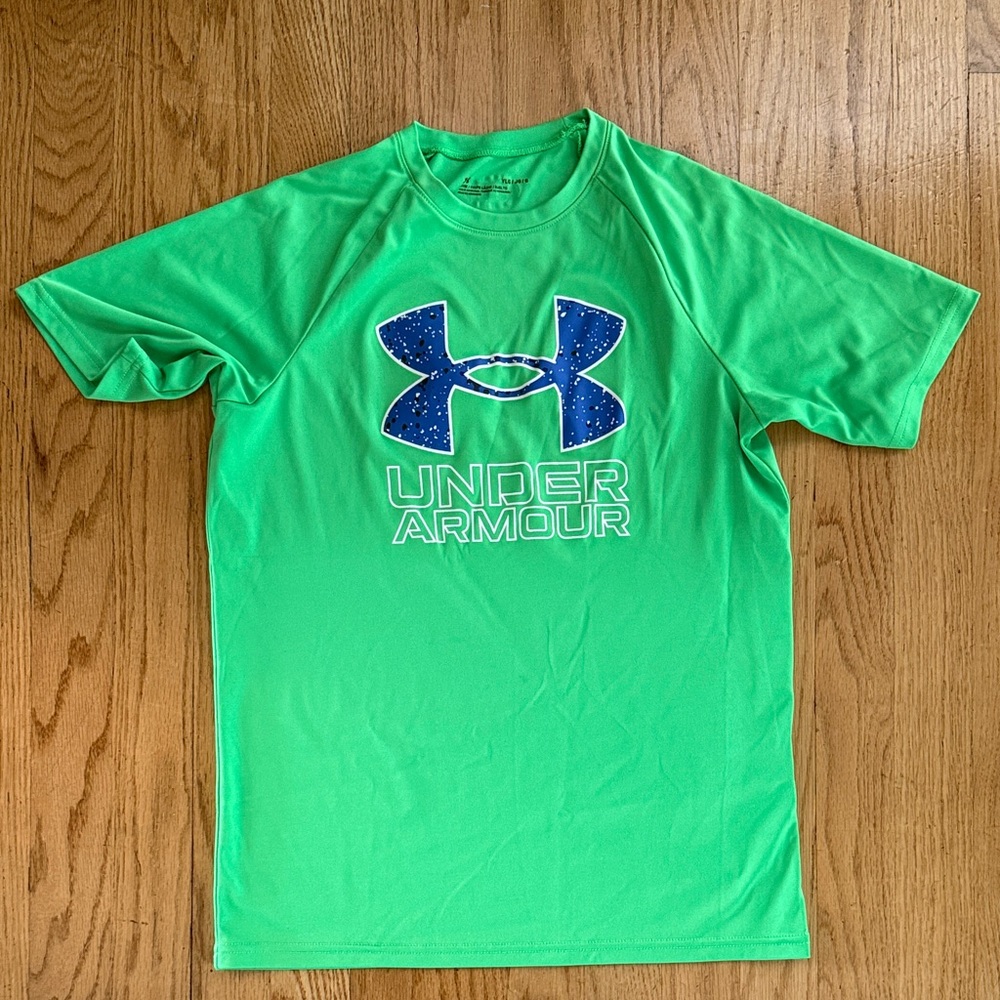 Under Armour Youth Electric Green Tee with Blue Logo